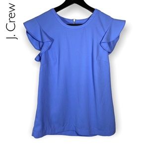 J.Crew Short Sleeve Flutter Ruffle Sleeve Blue Top Size 0